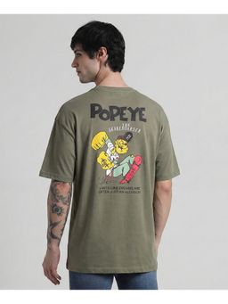 SANDPIPER - Khaki Typography Printed Relaxed Fit T-Shirt