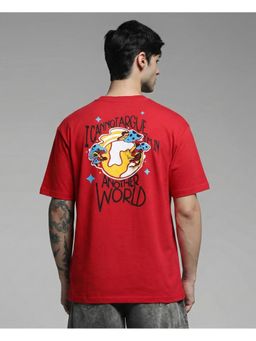 SANDPIPER - Red Typography Printed Relaxed Fit T-Shirt