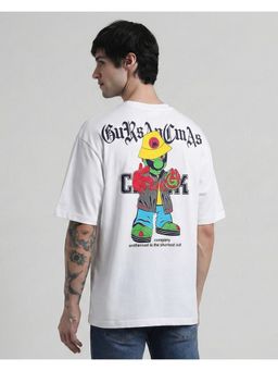 SANDPIPER - White Typography Printed Relaxed Fit T-Shirt