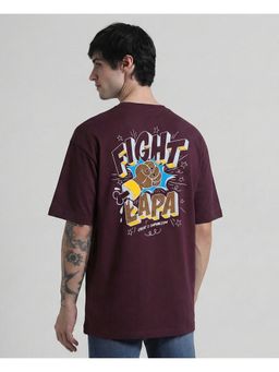 SANDPIPER - Wine Typography Printed Relaxed Fit T-Shirt