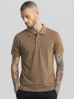 SANDPIPER - Brown Basic Geometric Printed Polo T-Shirt