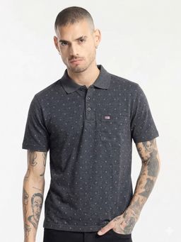 SANDPIPER - Charcoal Basic Printed Polo T-Shirt