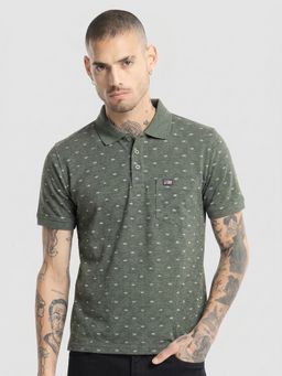 SANDPIPER - Olive Basic Printed Polo T-Shirt
