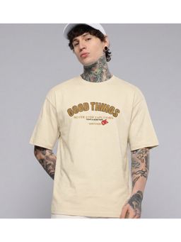 SANDPIPER - Cream Printed Relaxed Fit Round Neck T-Shirt