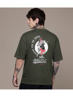 SANDPIPER - Olive Printed Relaxed Fit Round Neck T-Shirt