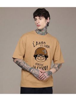 SANDPIPER - Tan Graphic Printed Relaxed Fit Round Neck T-Shirt