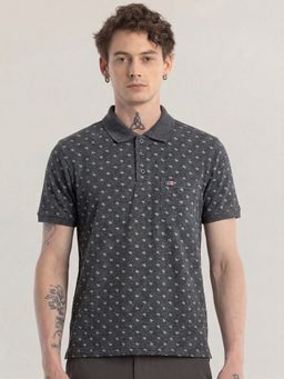 SANDPIPER - Charcoal Basic Printed Half Sleeve Polo T-Shirt