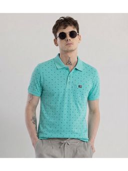 SANDPIPER - Aqua Basic Printed Half Sleeve Polo T-Shirt