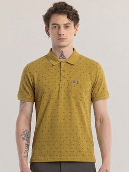 SANDPIPER - Mustard Basic Printed Half Sleeve Polo T-Shirt