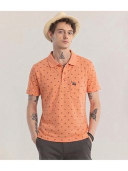 SANDPIPER - Orange Basic Printed Half Sleeve Polo T-Shirt