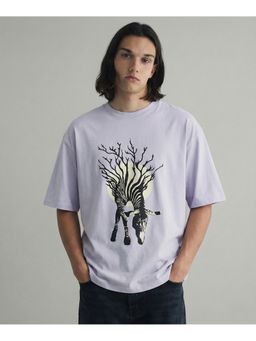 RHINO CULT - White Wildlife Zebra Grazing Premium Oversized T-Shirt