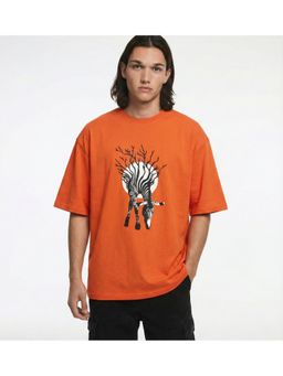 RHINO CULT - Orange Wildlife Zebra Grazing Premium Oversized T-Shirt