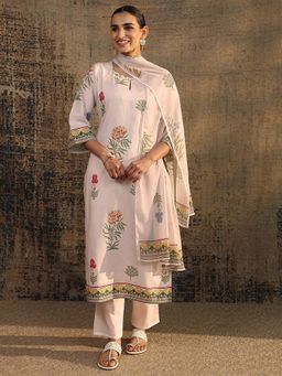 Libas - White Floral Keyhole Neck Kurta Pant With Dupatta