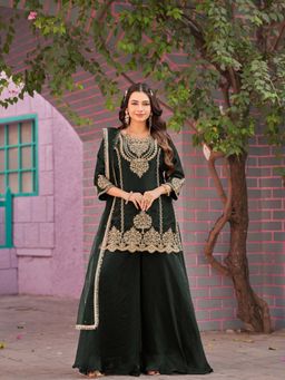 BC Balaji Creation - Green Embroidered Round Neck Kurti Palazzo With Dupatta