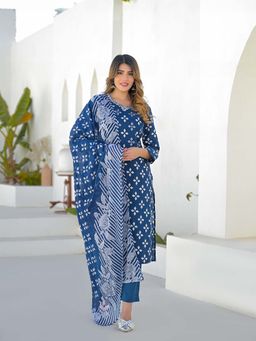 Divena - Blue Embroidered Round Neck Kurta Pant with Dupatta