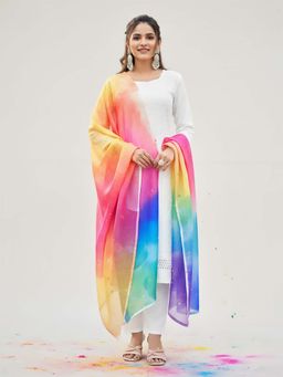 Varanga - White Embroidered Round Neck Kurta Pant with Dupatta