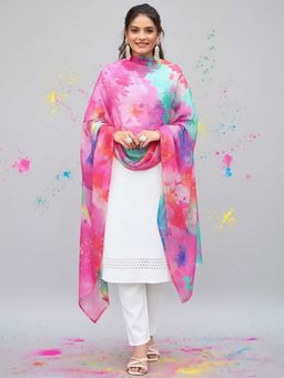 Varanga - White Embroidered Round Neck Kurta Pant with Dupatta