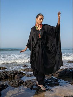 ISHIN - Black Embroidered V-Neck Kaftan Pant