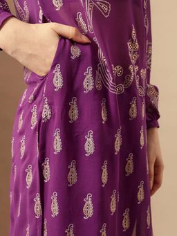 ISHIN - Purple Printed Round Neck Kurta Inner Slip with Pant