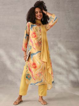 ISHIN - Yellow Printed Round Neck Kurta Pant with Dupatta