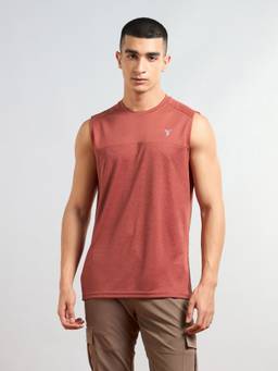 Technosport - Men Rust Slim Fit Round Neck Sports Innerwear Vest with Double Cool