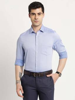Turtle - Men Slim Fit Dobby Light Blue Pure Cotton Formal Shirt