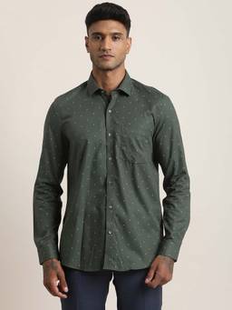 Turtle - Men Pure Cotton Regular Fit Printed Green Formal Shirt