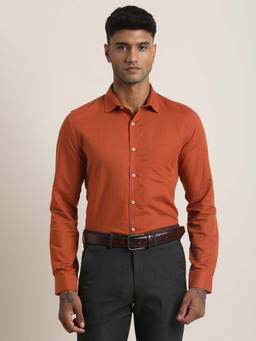 Turtle - Men Cotton Linen Slim Fit Solid Rust Formal Shirt
