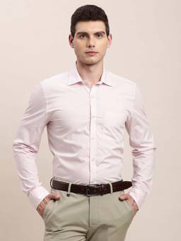 Turtle - Men Slim Fit Solid Light Pink Pure Cotton Formal Shirt