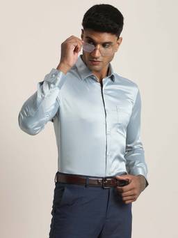 Turtle - Men Poly Satin Slim Fit Solid Grey Party Shirt
