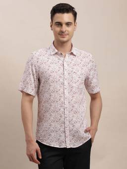 Turtle - Men Slim Fit Printed Light Mauve Pure Cotton Casual Shirt