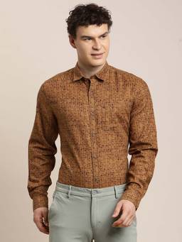 Turtle - Men Slim Fit Printed Brown Pure Cotton Casual Shirt