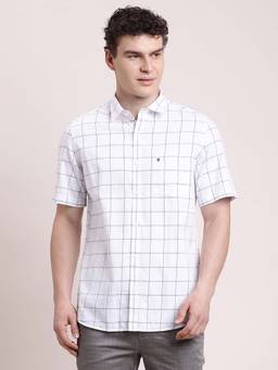 Turtle - Men Slim Fit Printed Pure Cotton White Casual Shirt