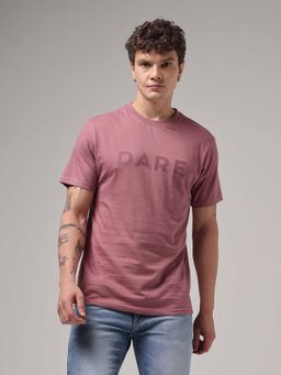 VUDU - Mauve Rose Dare Typography T-Shirt