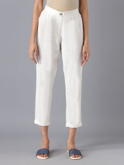 Aurelia - White Cotton Solid Pant