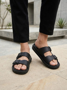 Carlton London - Double-Strap Adjustable Buckle Slip-On Slide Sandals