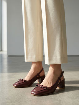 Carlton London - Square Toe Slingback Sandal With Elegant Bow Accent And Adjustable Strap