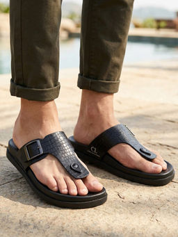 Carlton London - Textured T-Strap Casual Flat Slip-On Slides Thong Sandals