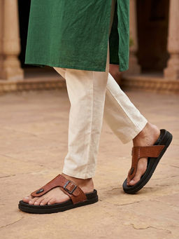 Carlton London - Textured T-Strap Casual Flat Slip-On Slides Thong Sandals