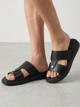 Carlton London - Textured Multi-Strap Slide Sandals With Stud Detail