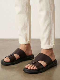 Carlton London - Textured Multi-Strap Slide Sandals With Stud Detail