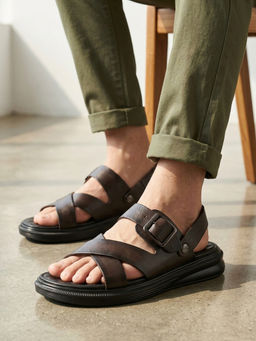 Carlton London - Adjustable Buckle Strap Slingback Sandals With Massage Footbed