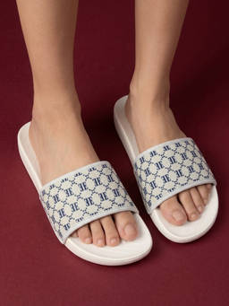 ELLE - Women Monogram Pattern Open Toe Casual Slip-On Comfort Sliders