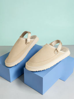 Truffle Collection - Beige Suede Adjustable Strap And Top Design Velcro Sandals For Men