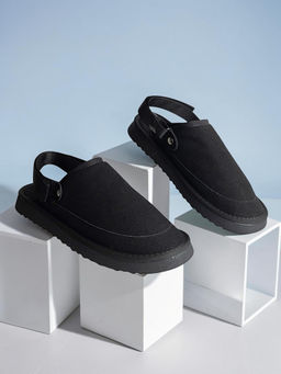 Truffle Collection - Black Suede Adjustable Strap And Top Design Velcro Sandals For Men