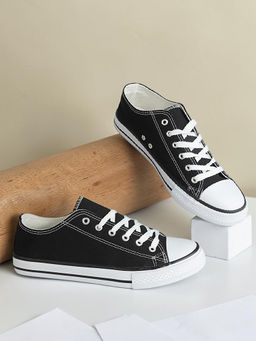 Truffle Collection - Black Top Design And Durable Sole Lace Up Sneakers