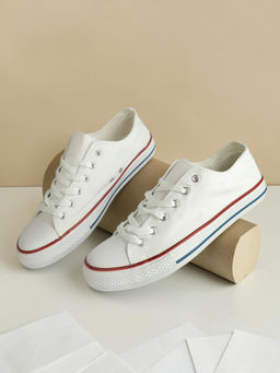 Truffle Collection - White Top Design And Durable Sole Lace Up Sneakers