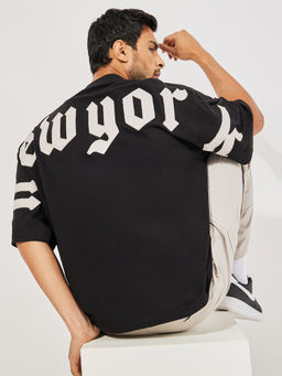 Styli - Black Back Applique Detail Pure Cotton Boxy T-Shirt