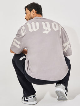 Styli - Grey Back Applique Detail Pure Cotton Boxy T-Shirt