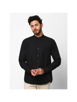 Indivisual - Band Collar Solid Carbon Black Shirt